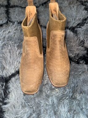 Crown Vintage Brown Suede Ankle Boots with Scaled Upper